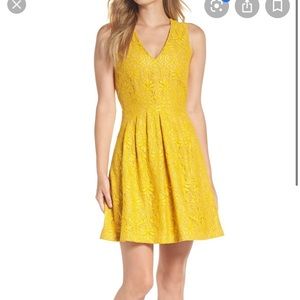 Lace Mustard Fit And Flare Dress